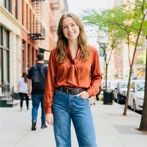 Vintage Tie Front Long Sleeve Blouse